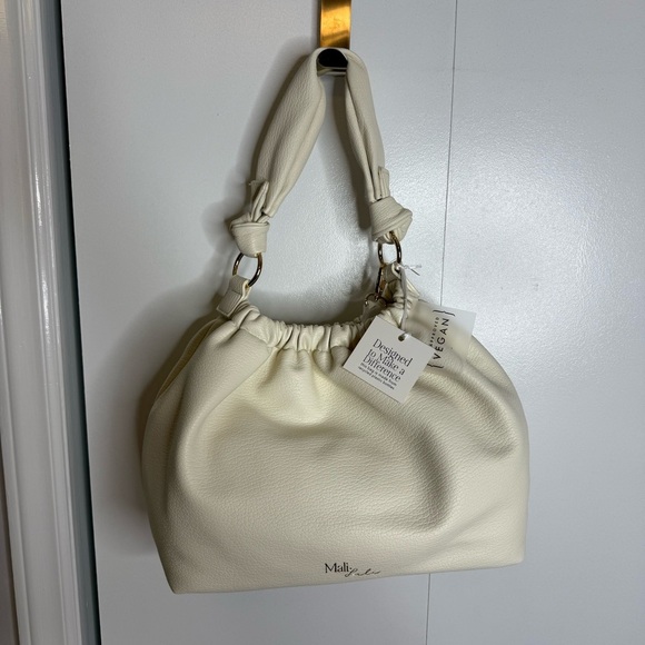 Anthropologie - Mali + Lili Nala Scrunched Faux Leather Bag Ivory Crossbody NWT - Picture 4 of 13